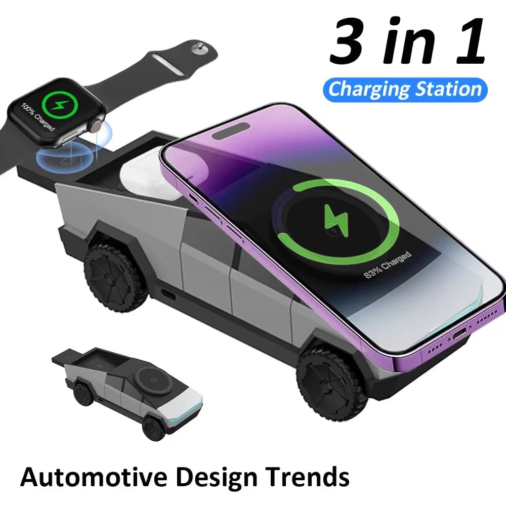 3 in 1 Cyberdock Multi-Function Wireless Charger Fast Charging Station Magnetic Phone Stand for Iphone 16 15 Pro Max Apple Galaxy Watch Airpods Pro