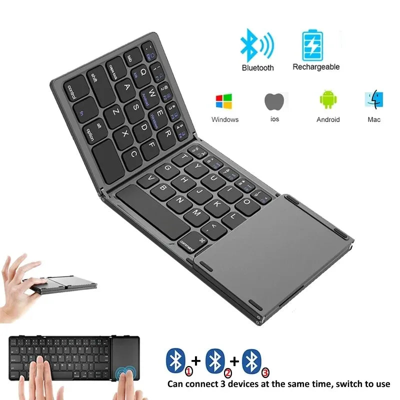 Mini Keyboard Wireless Folding Keyboard Bluetooth Foldable Keyboard with Touchpad for Windows Android Ipad Phone Rechargeable
